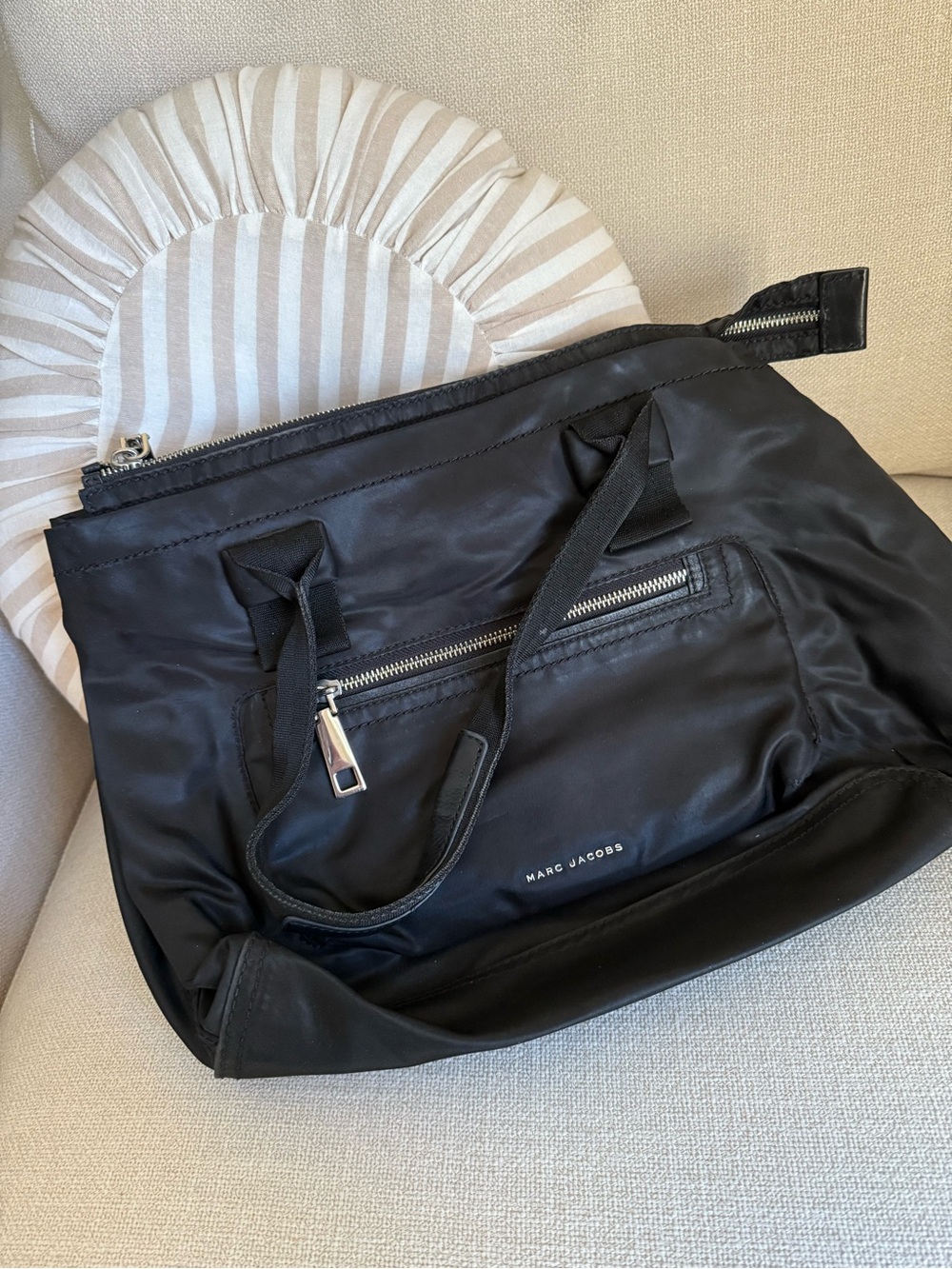 Marc Jacobs Black Nylon Duffel Bag with Front Zip Pocket